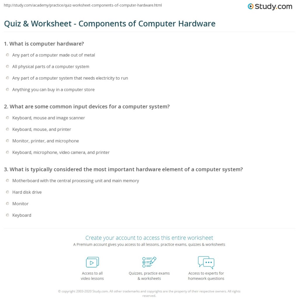 Picture of: Quiz & Worksheet – Components of Computer Hardware  Study