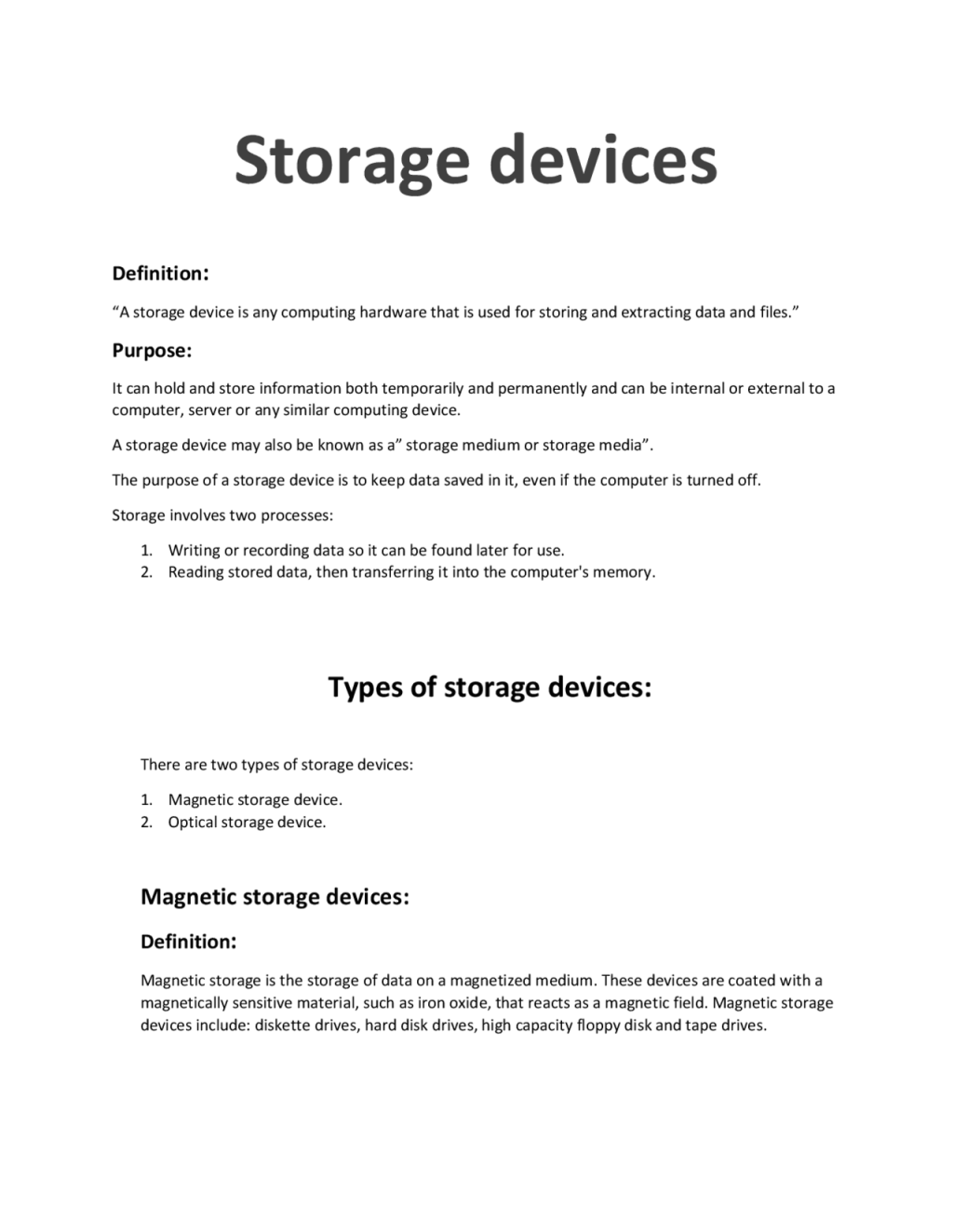 Picture of: Storage devices and its types  Assignments Computer Science  Docsity